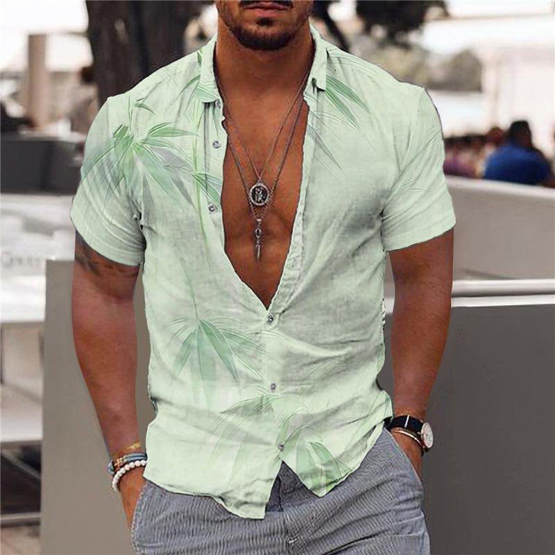 Short Sleeve Shirt - Bamboo Print - Lightweight - Button-Up Shirt - Men's Shirts-Shirts & Tops-Chaps of London-Chaps of London