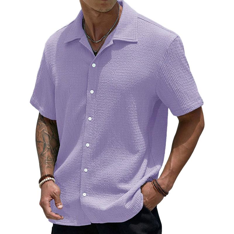Short Sleeve Shirt | Casual | Loose Fit | Button-Up Shirt | Men's Shirts-Chaps of London-Purple-S-Chaps of London