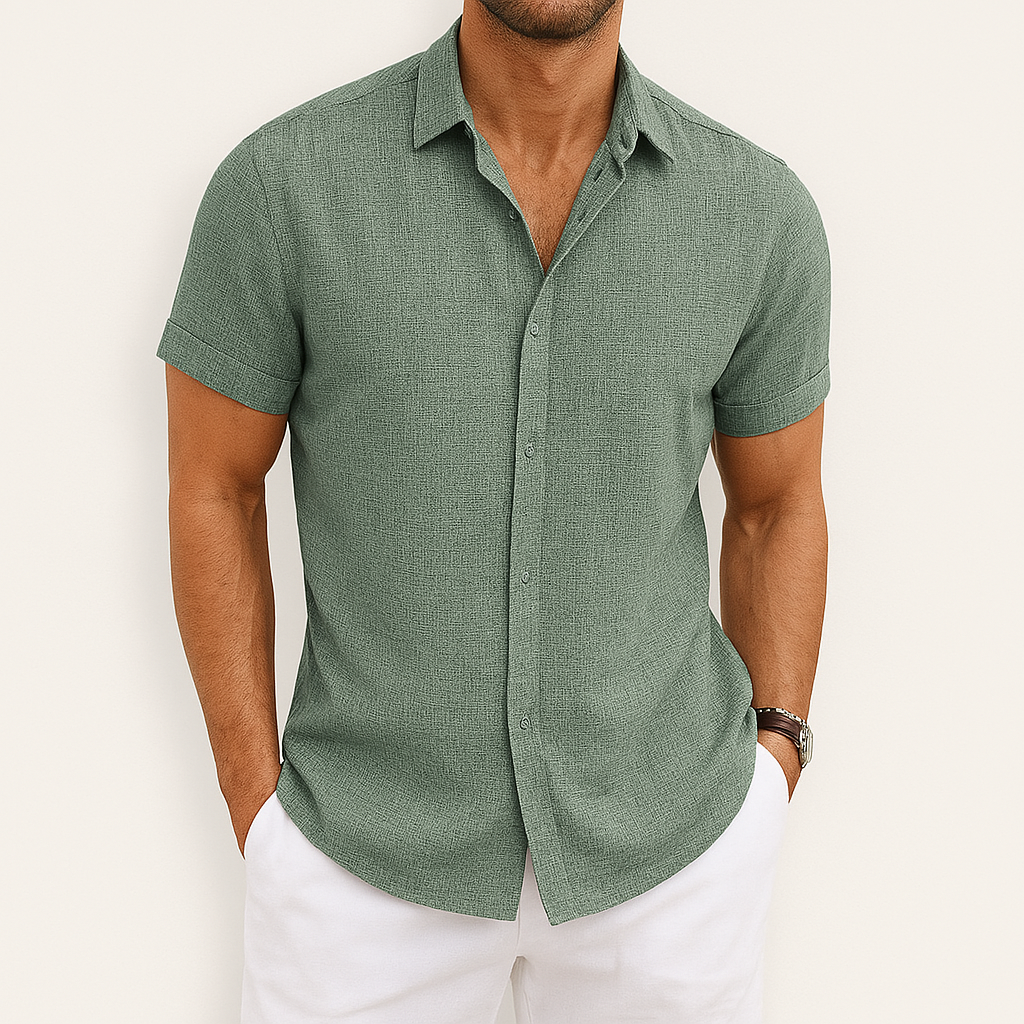 Short Sleeve Shirt | Collared | Lightweight | Button-Up Shirt | Men's Shirt-Hemden-Chaps of London-Army Green-S-Chaps of London