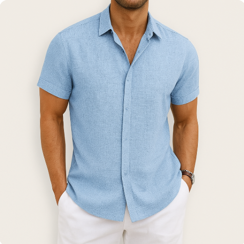 Short Sleeve Shirt | Collared | Lightweight | Button-Up Shirt | Men's Shirt-Hemden-Chaps of London-Light Blue-S-Chaps of London