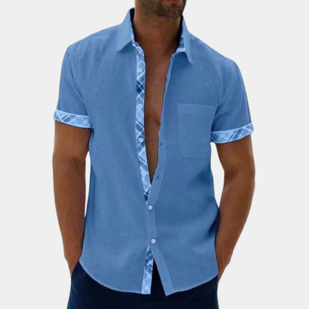 Short Sleeve Shirt | Collared | Summer | Button-Up Shirt | Men's Shirts-Men Summer Shirt-Chaps of London-Blue-S-Chaps of London