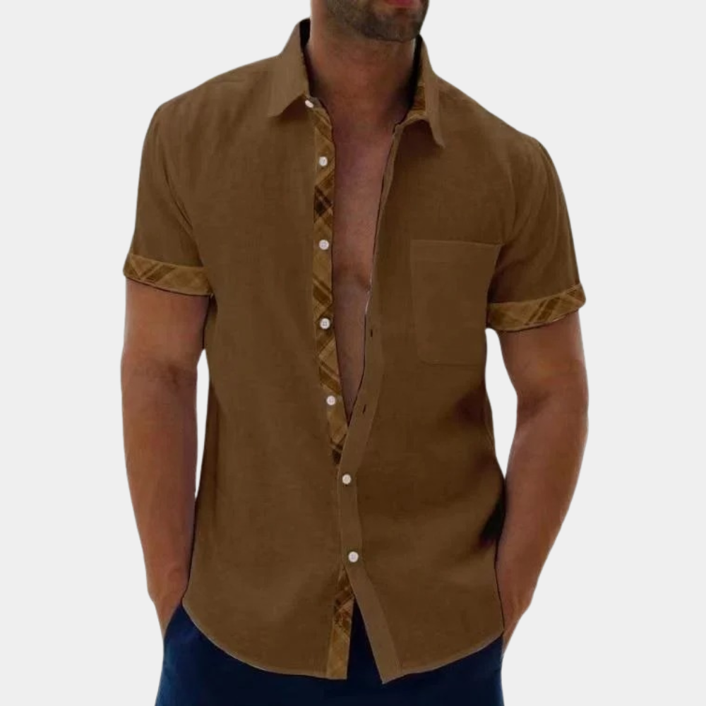 Short Sleeve Shirt | Collared | Summer | Button-Up Shirt | Men's Shirts-Men Summer Shirt-Chaps of London-Brown-S-Chaps of London