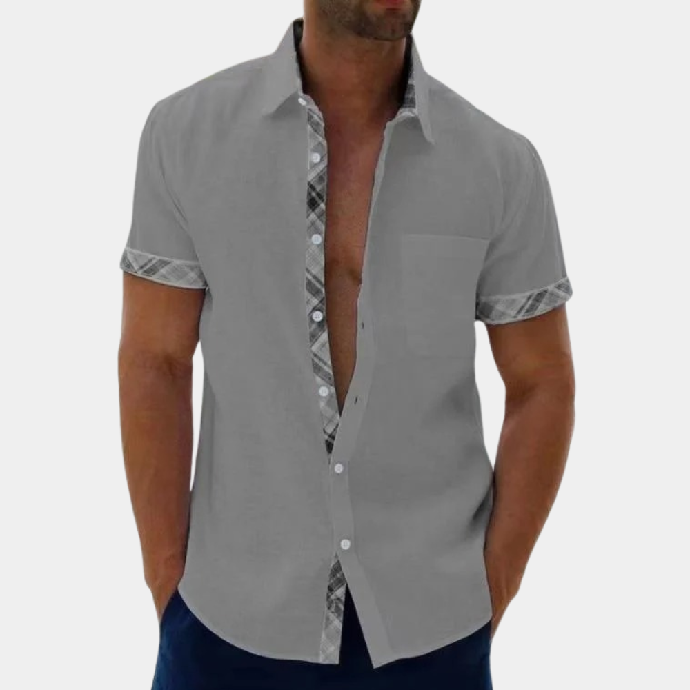 Short Sleeve Shirt | Collared | Summer | Button-Up Shirt | Men's Shirts-Men Summer Shirt-Chaps of London-Gray-S-Chaps of London