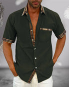 Short Sleeve Shirt - Men's Casual Turndown Collar Button-Up Shirt-Blouses & Shirts man-Chaps of London-Army green-S-Chaps of London