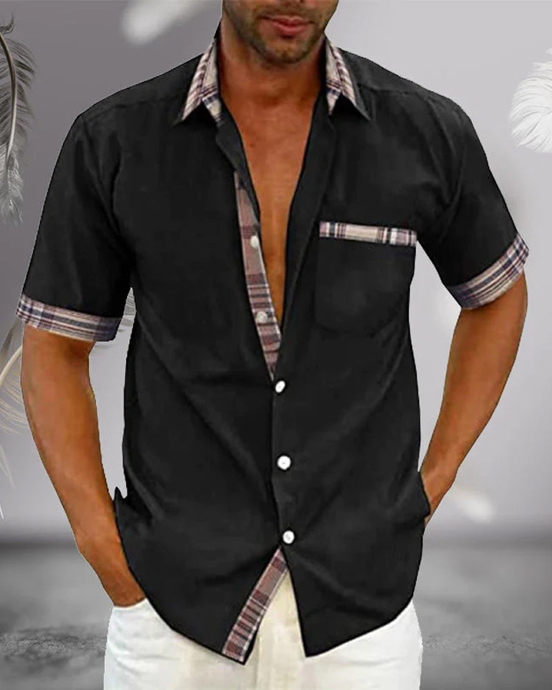 Short Sleeve Shirt - Men's Casual Turndown Collar Button-Up Shirt-Blouses & Shirts man-Chaps of London-Black-S-Chaps of London