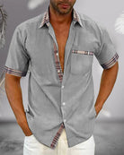 Short Sleeve Shirt - Men's Casual Turndown Collar Button-Up Shirt-Blouses & Shirts man-Chaps of London-Gray-S-Chaps of London
