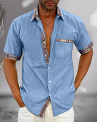 Short Sleeve Shirt - Men's Casual Turndown Collar Button-Up Shirt-Blouses & Shirts man-Chaps of London-Light blue-S-Chaps of London