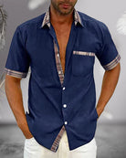 Short Sleeve Shirt - Men's Casual Turndown Collar Button-Up Shirt-Blouses & Shirts man-Chaps of London-Marine blue-S-Chaps of London