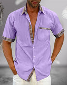 Short Sleeve Shirt - Men's Casual Turndown Collar Button-Up Shirt-Blouses & Shirts man-Chaps of London-Purple-S-Chaps of London