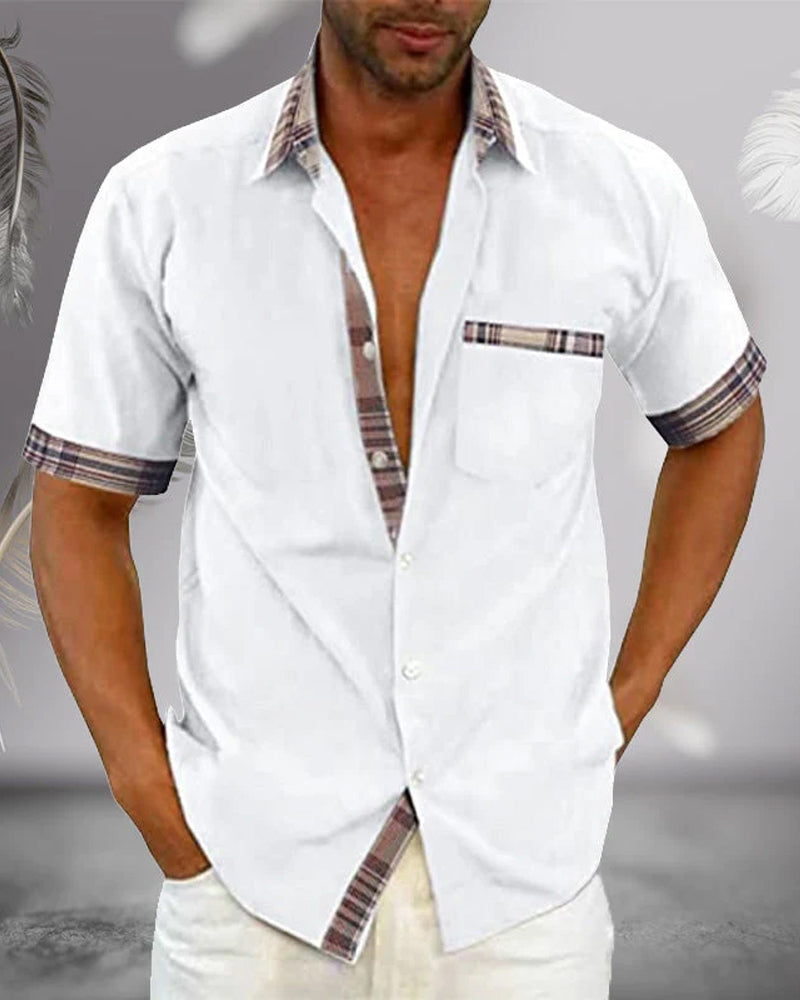 Short Sleeve Shirt - Men's Casual Turndown Collar Button-Up Shirt-Blouses & Shirts man-Chaps of London-White-S-Chaps of London