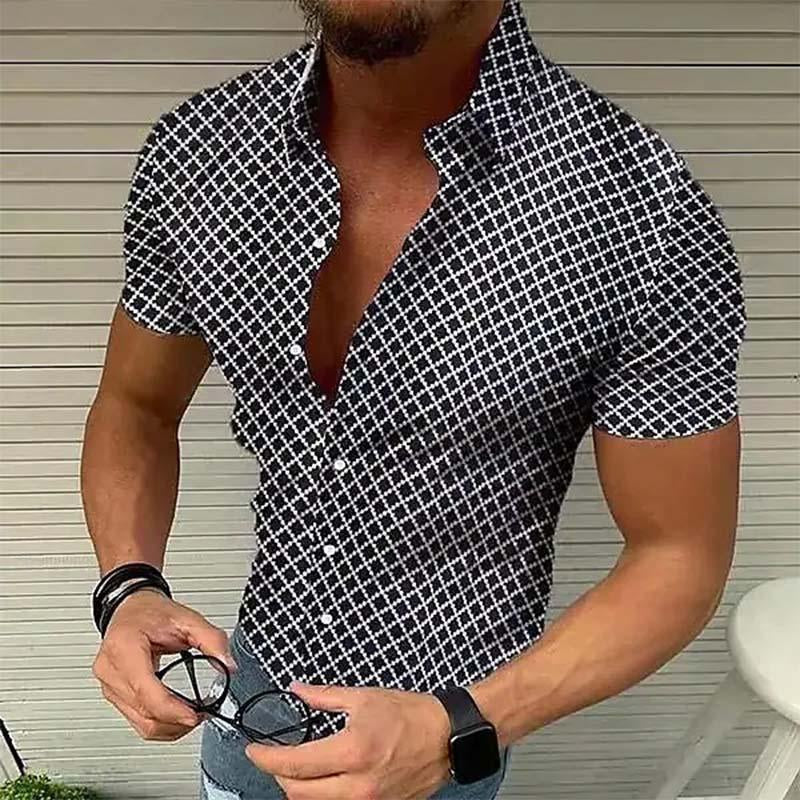 Short Sleeve Shirt - Pattern - Slim Fit - Button-Up Shirt - Men's Shirts-Men's Top-Chaps Herrenmode-Black-S-Chaps of London