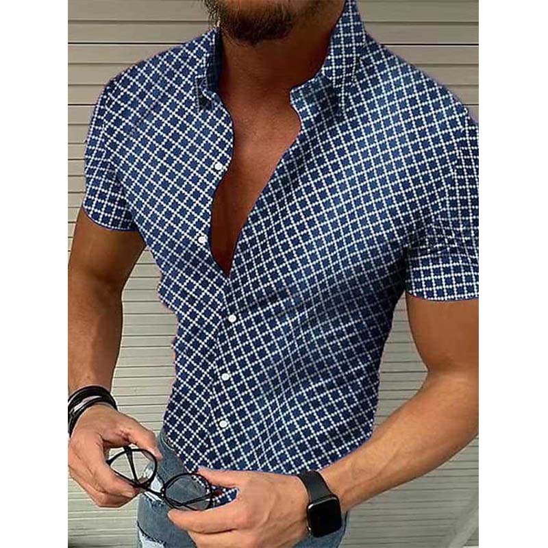 Short Sleeve Shirt - Pattern - Slim Fit - Button-Up Shirt - Men's Shirts-Men's Top-Chaps Herrenmode-Blue-S-Chaps of London