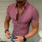 Short Sleeve Shirt - Pattern - Slim Fit - Button-Up Shirt - Men's Shirts-Men's Top-Chaps Herrenmode-Red-S-Chaps of London