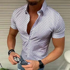 Short Sleeve Shirt - Pattern - Slim Fit - Button-Up Shirt - Men's Shirts-Men's Top-Chaps Herrenmode-White-S-Chaps of London