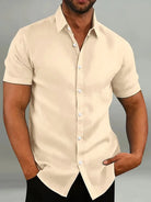 Short Sleeve Shirt - Plain - Collared - Button-Up Shirt - Men's Shirt-Chaps of London-Apricot-S-Chaps of London