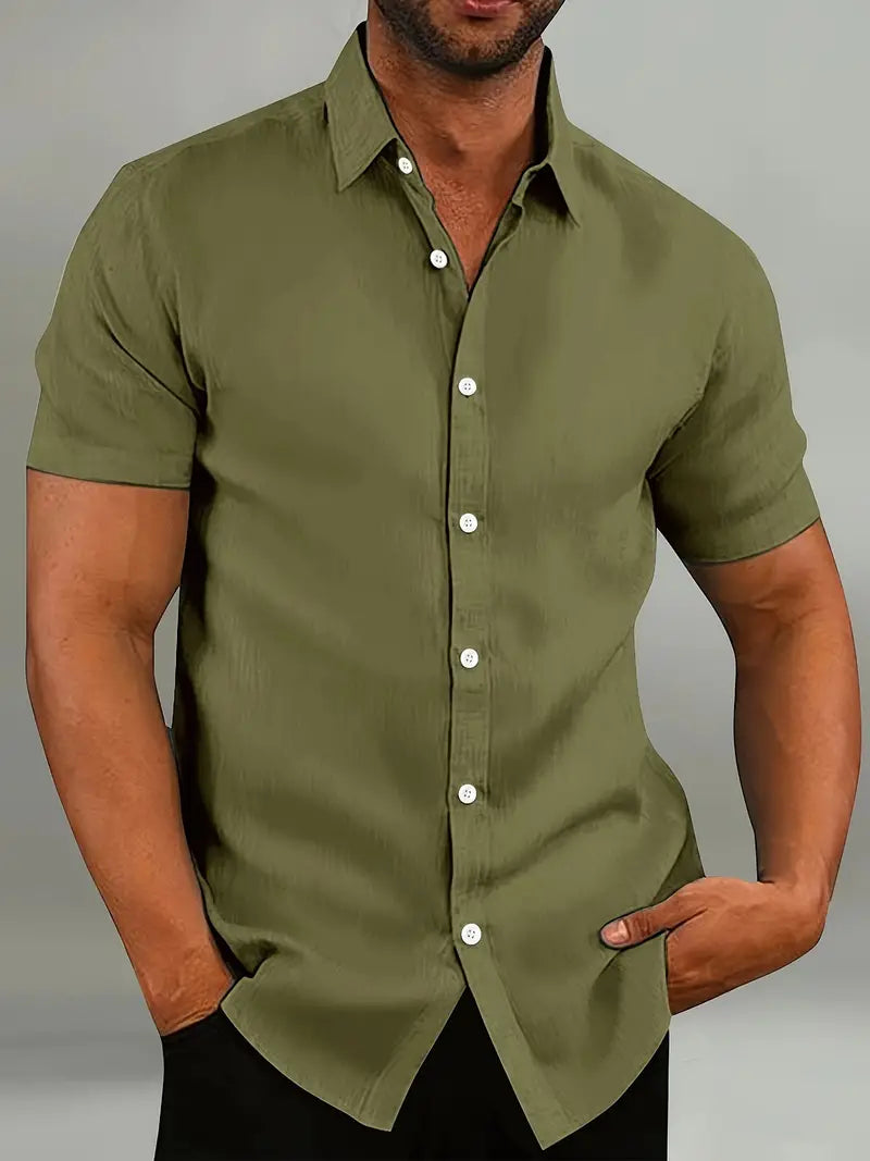 Short Sleeve Shirt - Plain - Collared - Button-Up Shirt - Men's Shirt-Chaps of London-Army Green-S-Chaps of London