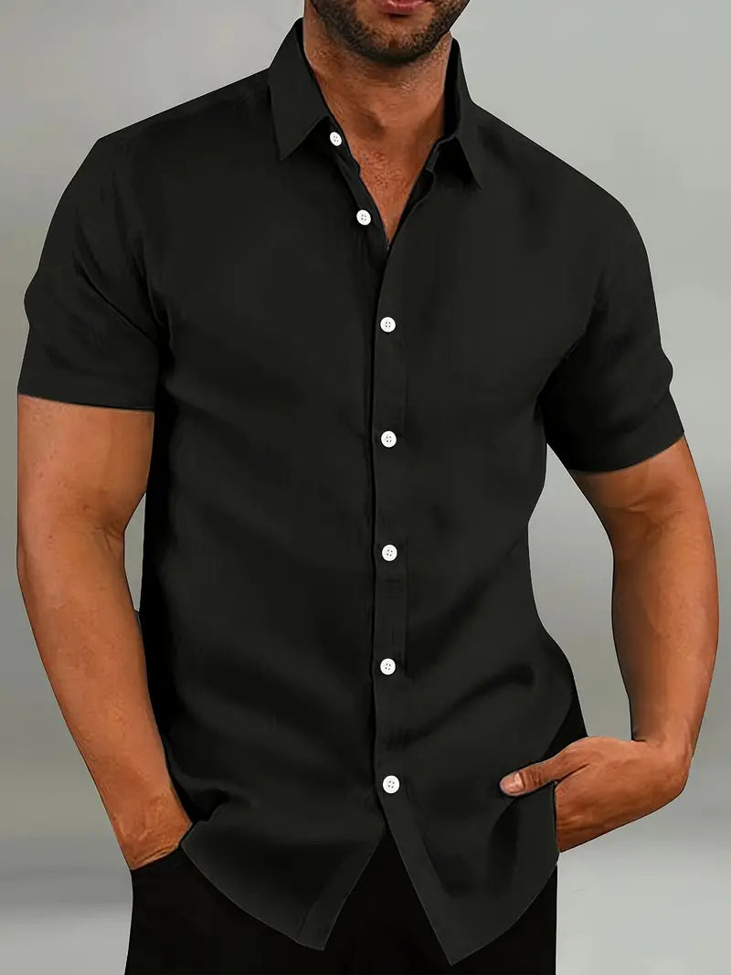 Short Sleeve Shirt - Plain - Collared - Button-Up Shirt - Men's Shirt-Chaps of London-Black-S-Chaps of London