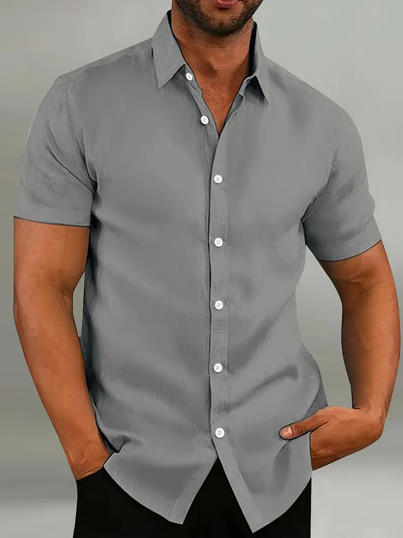 Short Sleeve Shirt - Plain - Collared - Button-Up Shirt - Men's Shirt-Chaps of London-Grey-S-Chaps of London