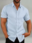 Short Sleeve Shirt - Plain - Collared - Button-Up Shirt - Men's Shirt-Chaps of London-Light Blue-S-Chaps of London