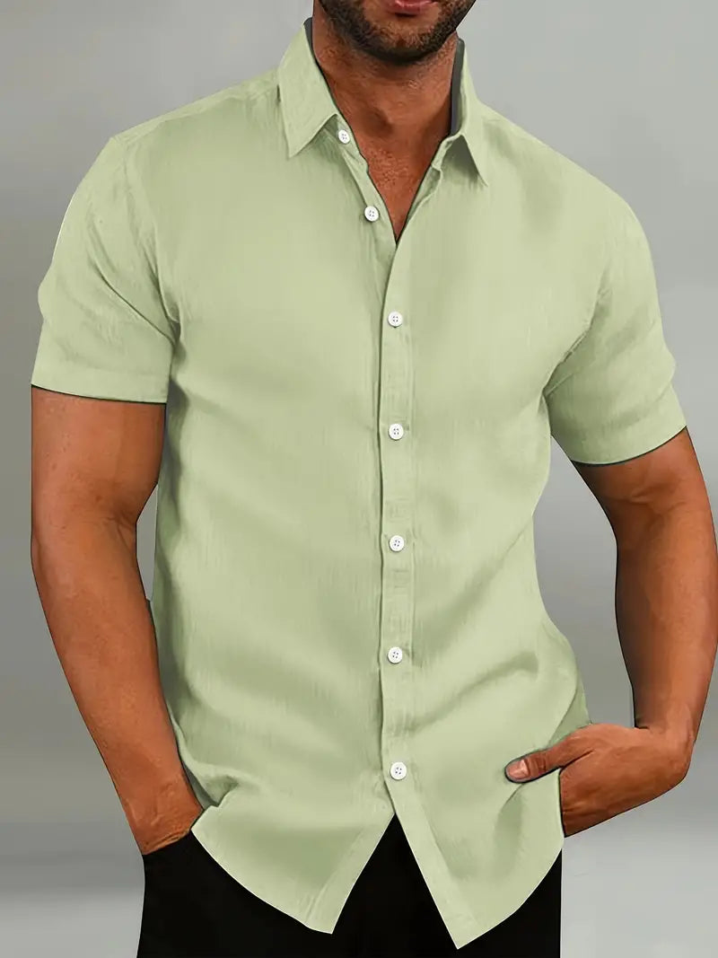 Short Sleeve Shirt - Plain - Collared - Button-Up Shirt - Men's Shirt-Chaps of London-Light Green-S-Chaps of London