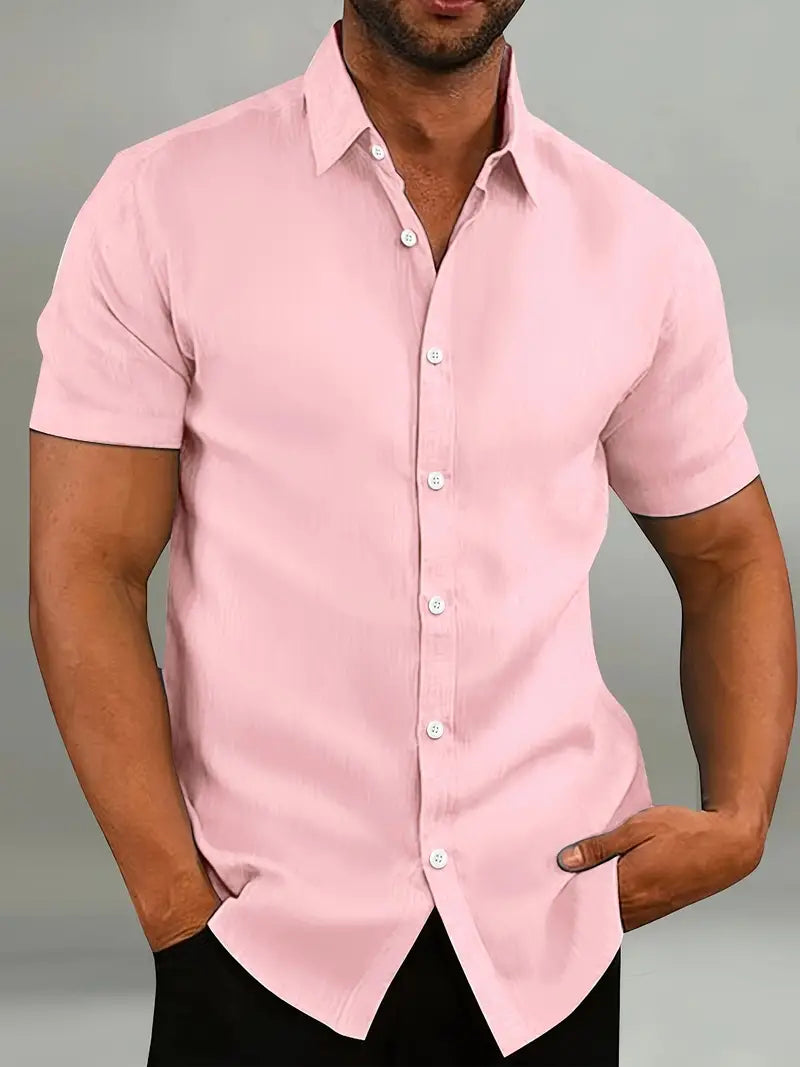 Short Sleeve Shirt - Plain - Collared - Button-Up Shirt - Men's Shirt-Chaps of London-Pink-S-Chaps of London
