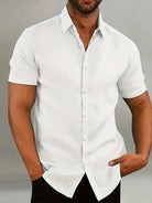 Short Sleeve Shirt - Plain - Collared - Button-Up Shirt - Men's Shirt-Chaps of London-White-S-Chaps of London