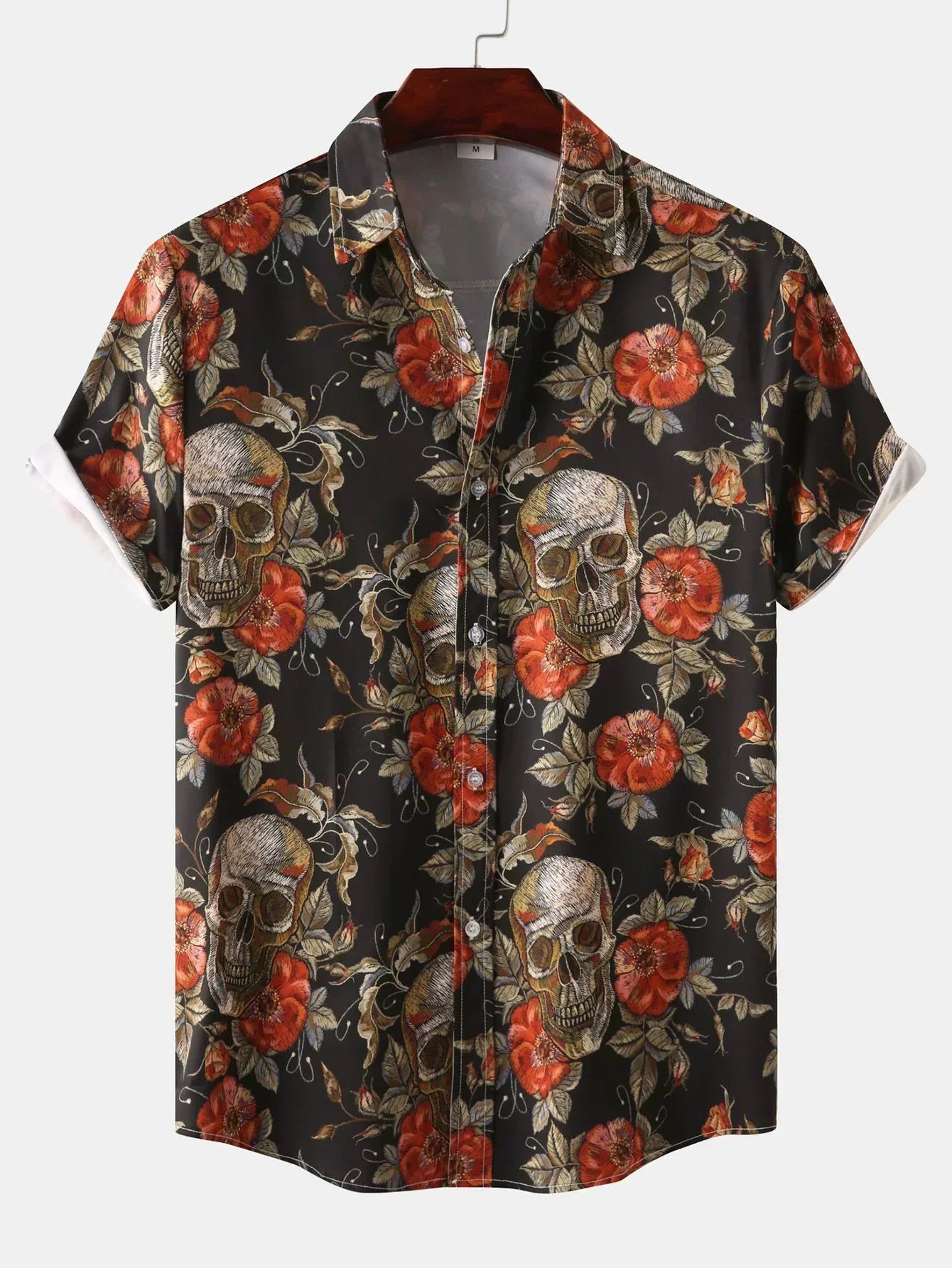 Short Sleeve Shirt - Skull Print - Collared - Button-Up Shirt - Men's Clothing-Men's short sleeve top-Chaps of London-Black-M-Chaps of London