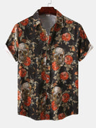 Short Sleeve Shirt - Skull Print - Collared - Button-Up Shirt - Men's Clothing-Men's short sleeve top-Chaps of London-Black-M-Chaps of London