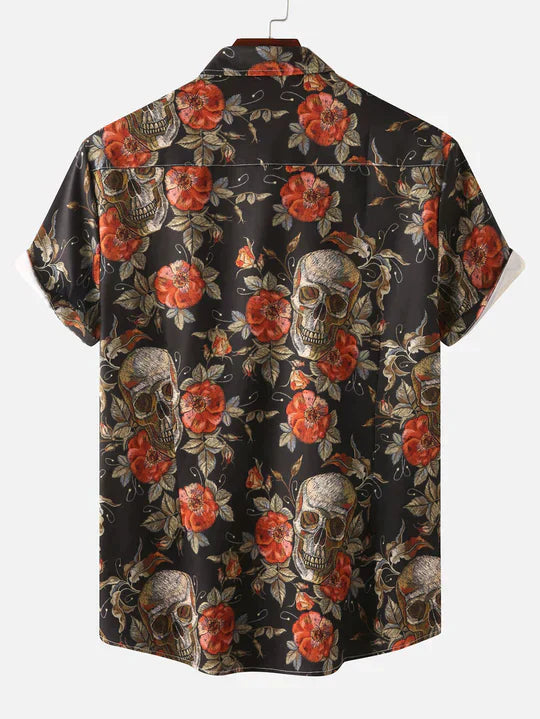 Short Sleeve Shirt - Skull Print - Collared - Button-Up Shirt - Men's Clothing-Men's short sleeve top-Chaps of London-Chaps of London