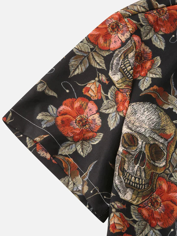 Short Sleeve Shirt - Skull Print - Collared - Button-Up Shirt - Men's Clothing-Men's short sleeve top-Chaps of London-Chaps of London
