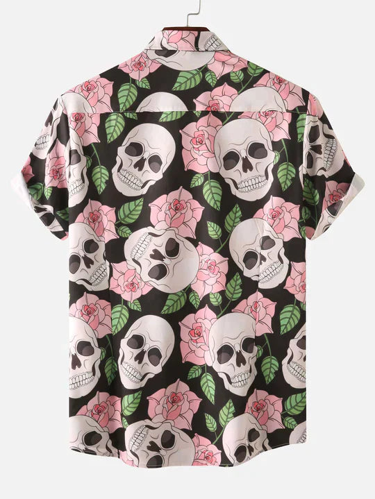 Short Sleeve Shirt - Skull Print - Collared - Button-Up Shirt - Men's Clothing-Men's short sleeve top-Chaps of London-Chaps of London
