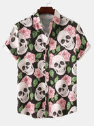 Short Sleeve Shirt - Skull Print - Collared - Button-Up Shirt - Men's Clothing-Men's short sleeve top-Chaps of London-Pink-M-Chaps of London