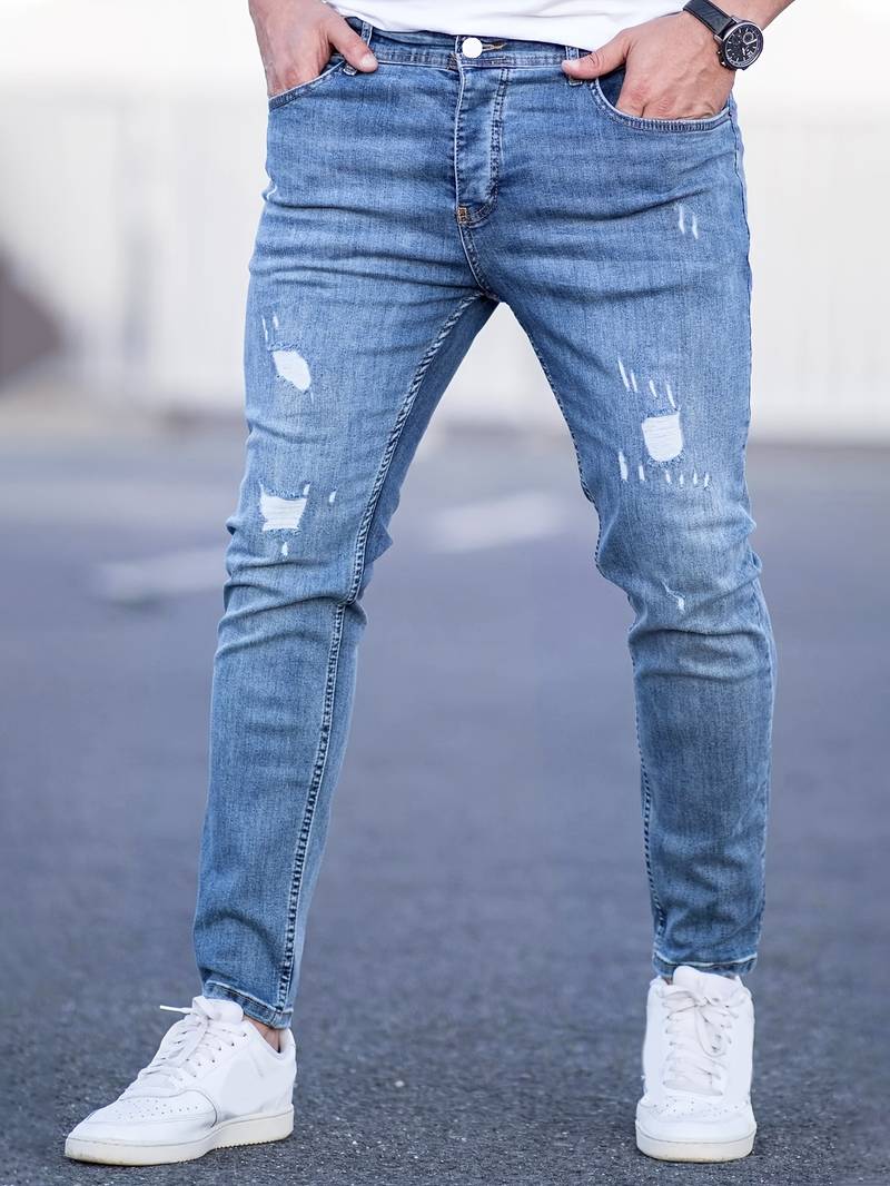 Skinny Jeans - Blue - Slim Fit - Ripped Jeans - Men's Jeans-jeans, Skinny jeans-Chaps of London-Chaps of London