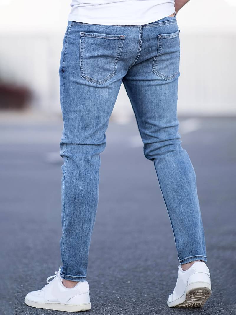 Skinny Jeans - Blue - Slim Fit - Ripped Jeans - Men's Jeans-jeans, Skinny jeans-Chaps of London-Chaps of London