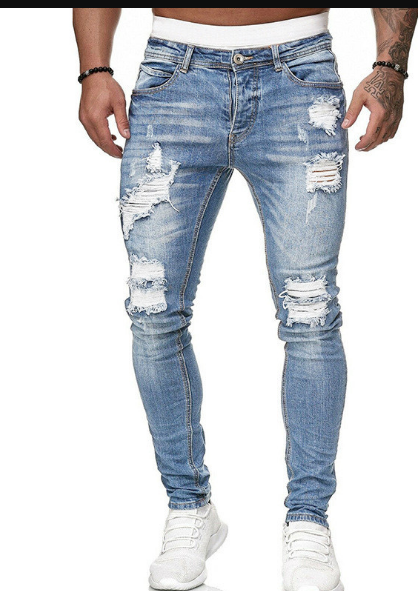 Skinny Jeans - Blue - Slim Fit - Ripped Jeans - Men's Jeans-jeans, Skinny jeans-Chaps of London-Chaps of London