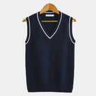 Sleeveless Jumper - Knitted - V-Neck - Sweater Vest - Men's Clothing-Chaps of London-Blue-XS-Chaps of London