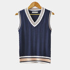 Sleeveless Jumper - Knitted - V-Neck - Sweater Vest - Men's Clothing-Chaps of London-Blue/White-XS-Chaps of London