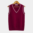 Sleeveless Jumper - Knitted - V-Neck - Sweater Vest - Men's Clothing-Chaps of London-Red-XS-Chaps of London