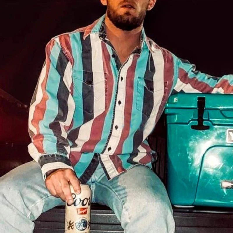 Striped Shirt - Long Sleeve - Loose Fit - Button-Up Shirt - Men's Shirt-Men's Top-Chaps of London-Chaps of London