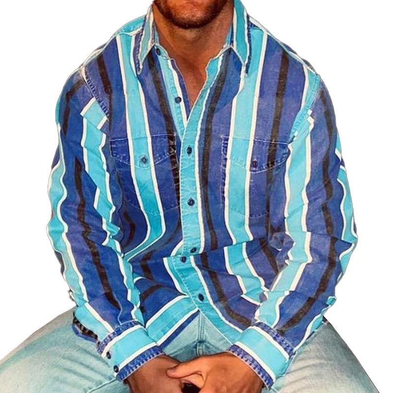 Striped Shirt | Long Sleeve | Vintage | Button-Up Shirt | Men's Shirts-Chaps of London-Chaps of London