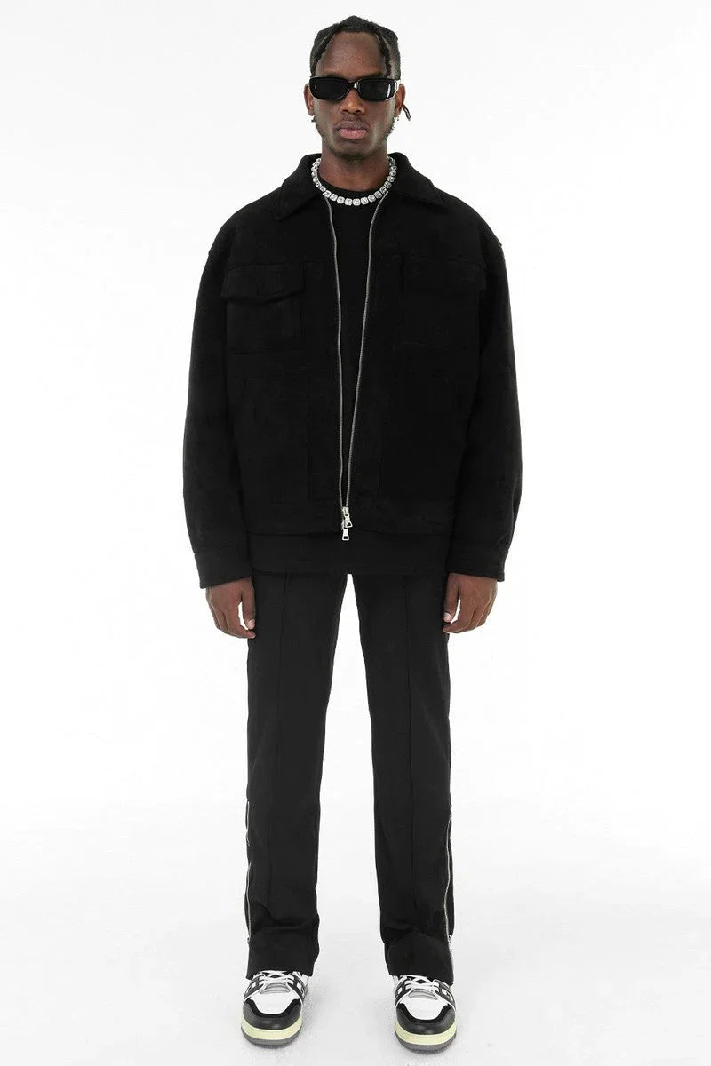 Suede Jacket - Men's Zip-Up Leather Jacket with Pockets-Men Jackets-Chaps of London-Chaps of London