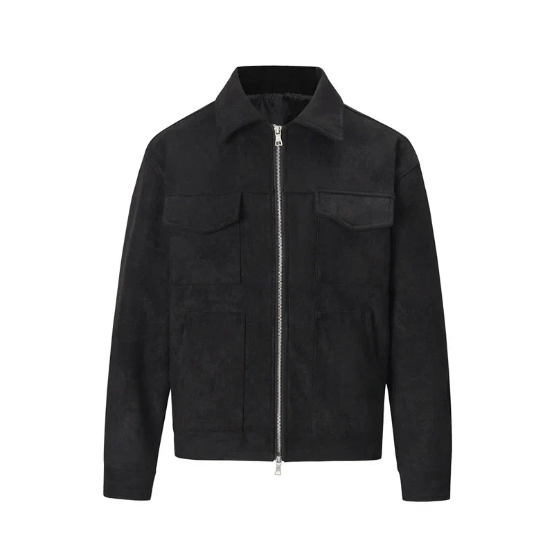 Suede Jacket - Men's Zip-Up Leather Jacket with Pockets-Men Jackets-Chaps of London-Chaps of London