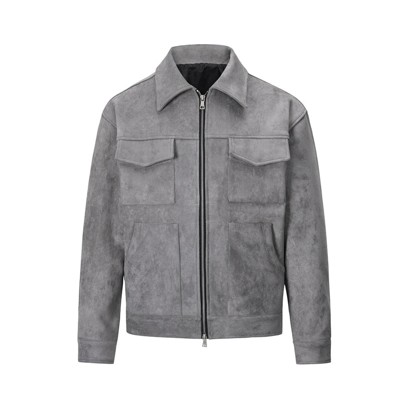 Suede Jacket - Men's Zip-Up Leather Jacket with Pockets-Men Jackets-Chaps of London-Chaps of London