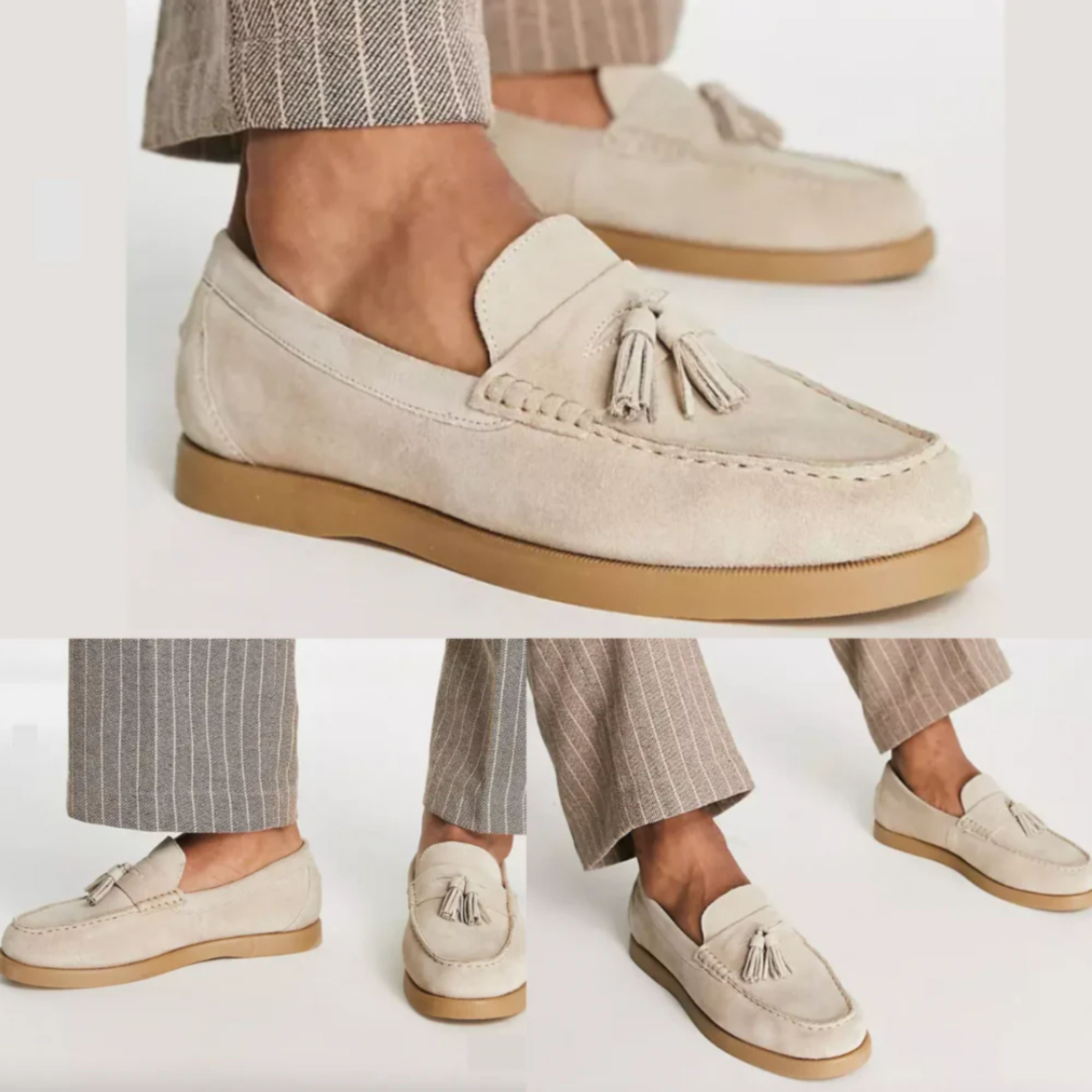Suede Loafers - Men's Non Slip Beige Tassel Loafer Shoes-Loafers-Chaps of London-Chaps of London