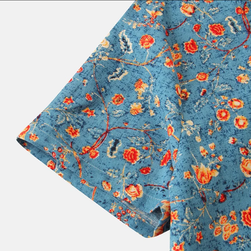 Summer Shirt - Men's Casual Buttoned Short Sleeve Flower Shirt-Chaps of London-Chaps of London