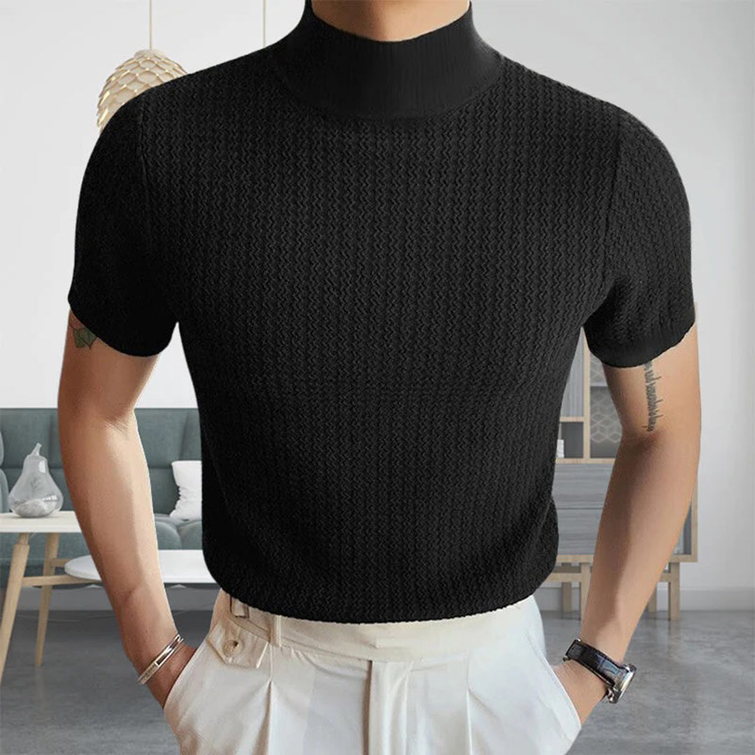 Sweater Tshirt - Men's Short Sleeve Turtleneck Knitted High Neck T-Shirt-Chaps of London-Chaps of London
