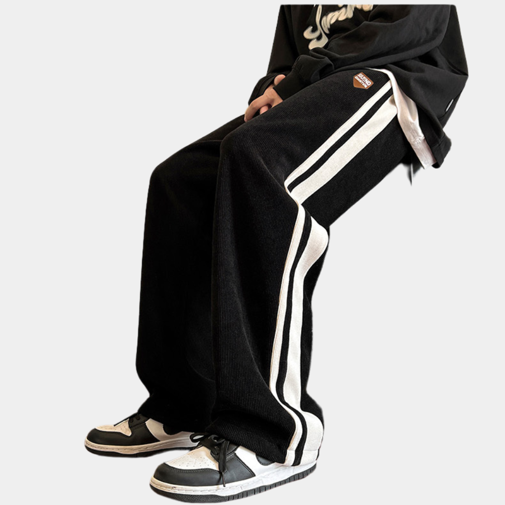 Sweatpants - Men's Striped Loose Fit Wide Leg Joggers-Men Winter Pants-Chaps of London-Chaps of London