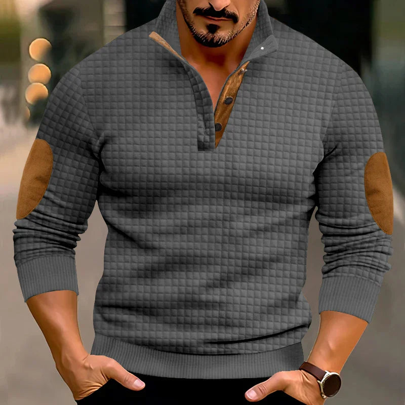 Sweatshirt - Men's Warm Waffle Pullover Sweater with Elbow Patches-Men's Pullover Sweater-Chaps of London-Chaps of London