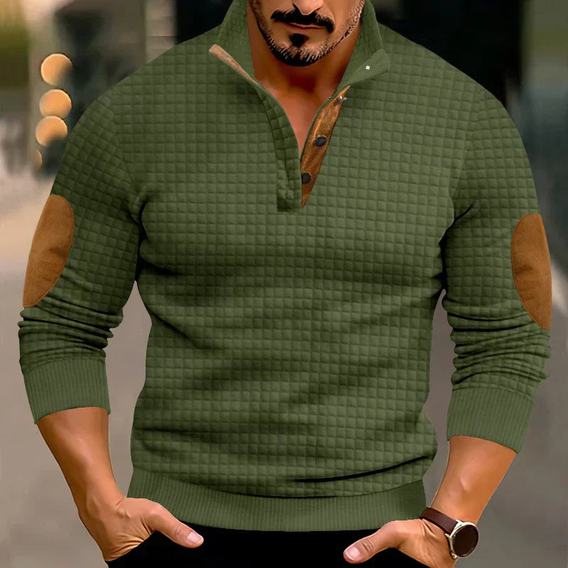 Sweatshirt - Men's Warm Waffle Pullover Sweater with Elbow Patches-Men's Pullover Sweater-Chaps of London-Chaps of London