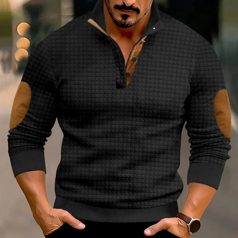 Sweatshirt - Men's Warm Waffle Pullover Sweater with Elbow Patches-Men's Pullover Sweater-Chaps of London-Chaps of London